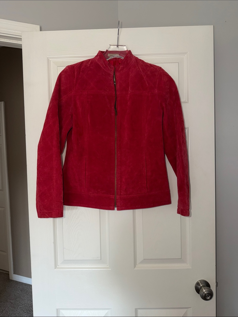 Ruff Hewn Red Suede Zip-Front Bomber Jacket